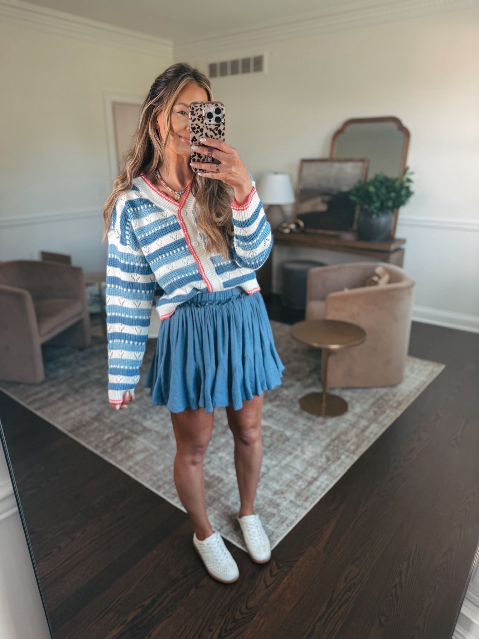 Spring outfit idea! The sweetest striped cardigan for spring with this blue ruffle skirt that is actually a skort! 

#LTKTravel #LTKmomlife #LTKootd