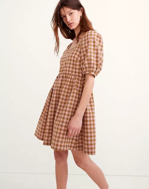 Square-Neck Puff-Sleeve Dress in Gingham Seersucker | Madewell