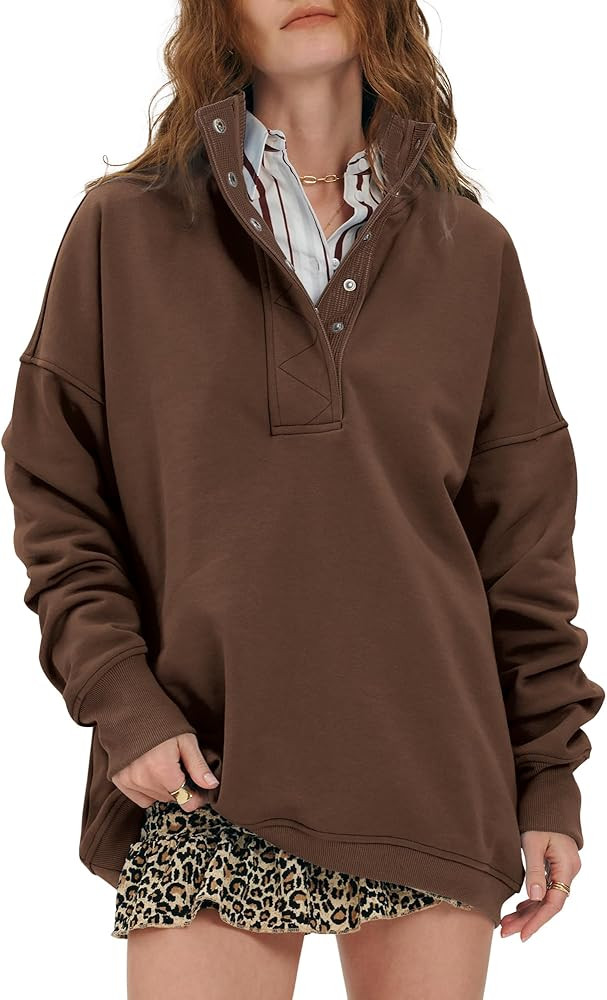 Locachy Womens Casual Button Henley Neck Cotton Oversized Sweatshirt Long Sleeve Pullover Tops Ou... | Amazon (US)