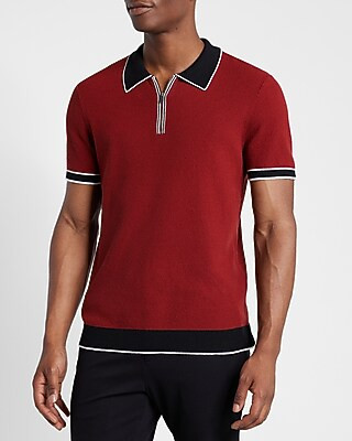 Multi Tipped Short Sleeve Zip Polo Sweater | Express