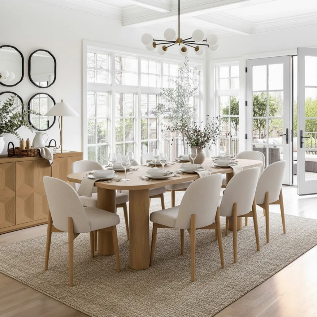 Havana Linen Upholstered Dining Chair with Solid Wood Legs (Set of 8) | Pop Maison