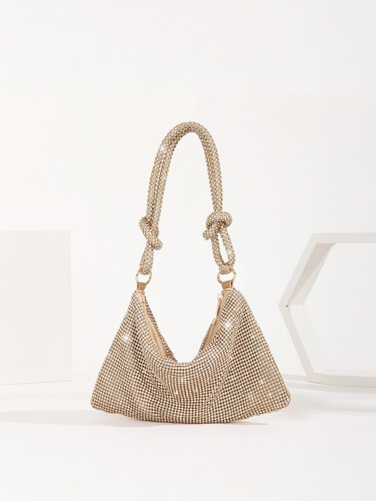 Knot Detail Rhinestone Hobo Bag | SHEIN