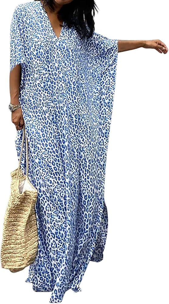 Bsubseach Beach Kaftan Dresses Cheetah Long Rayon Caftan Swim Cover Up Muumuu Animal Dress Oversi... | Amazon (US)