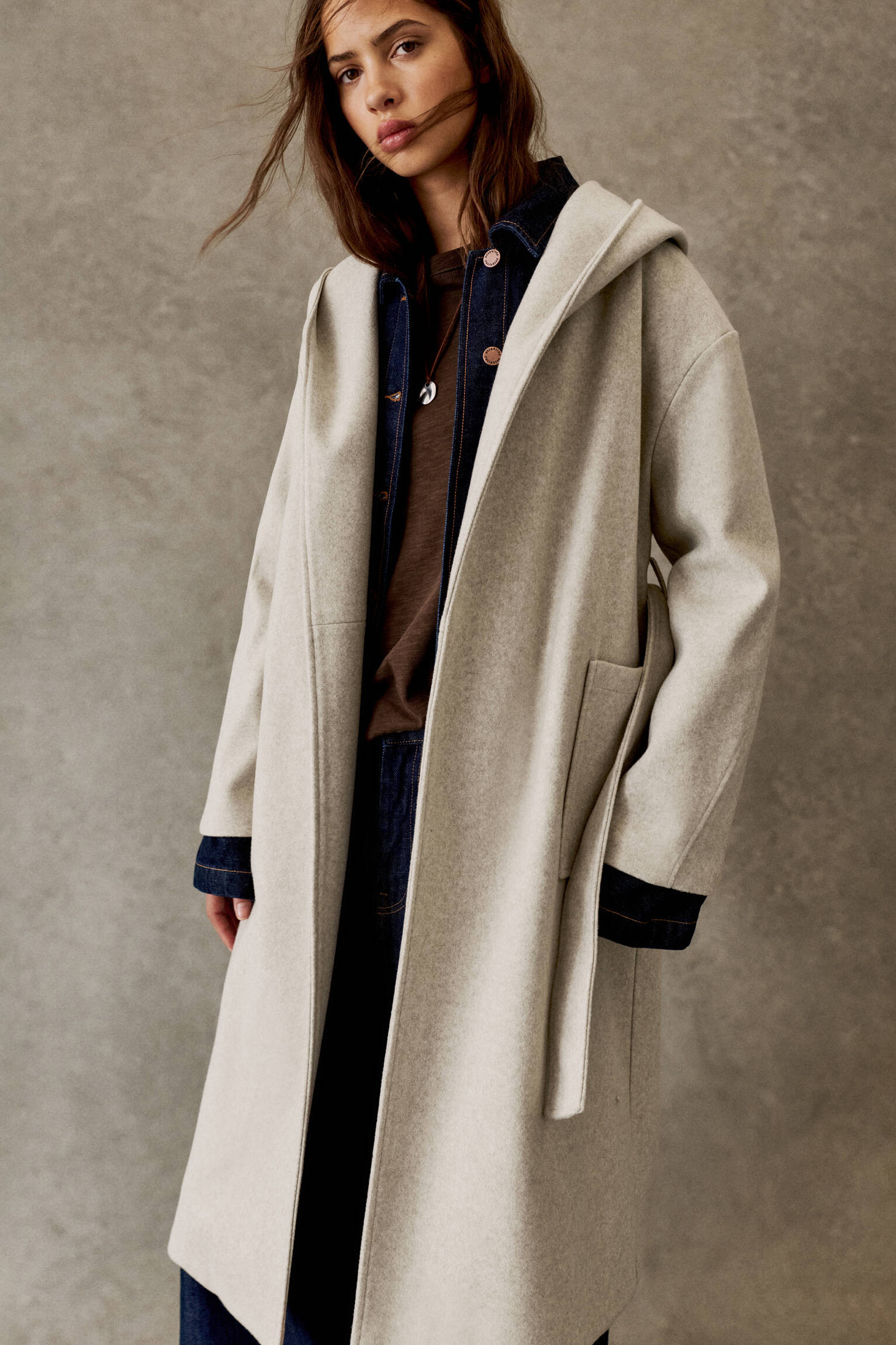 Long soft coat with a hood - pull&bear | PULL and BEAR UK