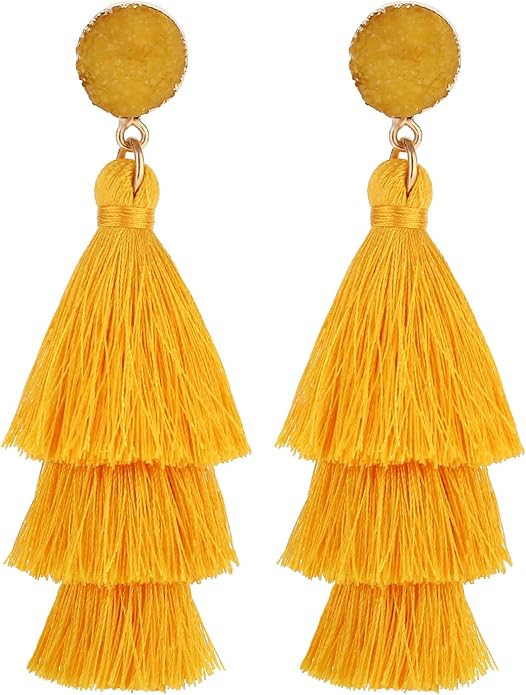 Tassel Earrings Layered Tiered Linear Drop Fashion Trending Earrings | Amazon (US)