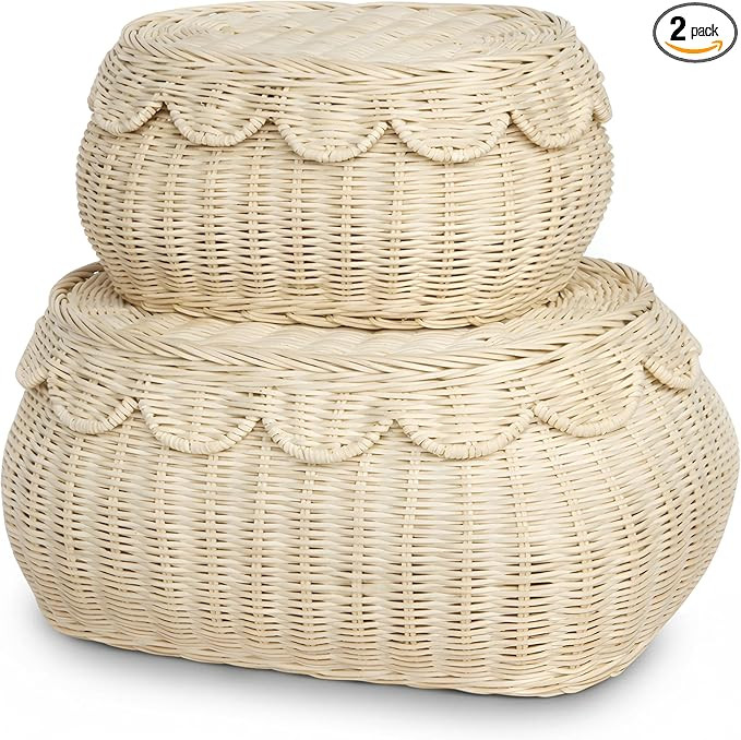 BEBE BASK The Original Scalloped Basket Set Of 2 – Small Scallop Basket - 15 x 11 x 6 In - Hand... | Amazon (US)