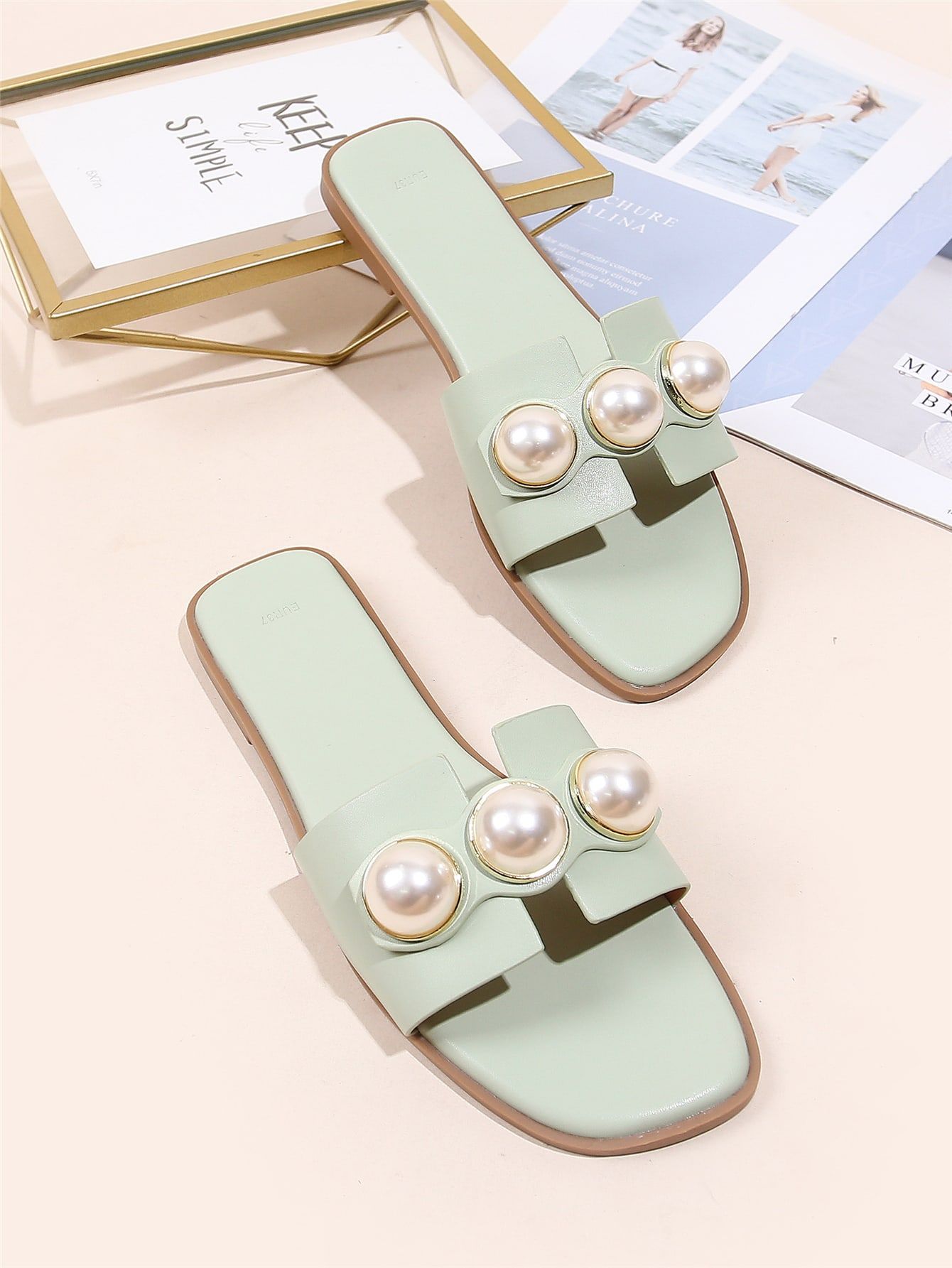 Faux Pearl Decor Slide Sandals | SHEIN