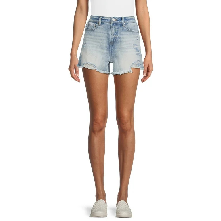 Time and Tru Women's High Rise Frayed Hem Vintage Denim Short | Walmart (US)