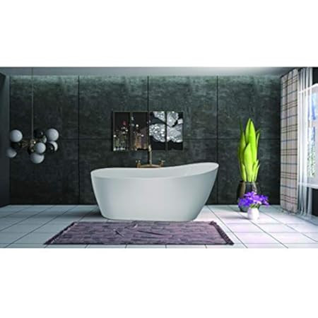 Vanity Art Freestanding White Acrylic Bathtub Modern Stand Alone Soaking Tub with Polished Chrome... | Amazon (US)