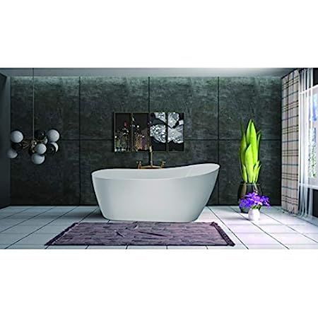Vanity Art Freestanding White Acrylic Bathtub Modern Stand Alone Soaking Tub with Polished Chrome... | Amazon (US)