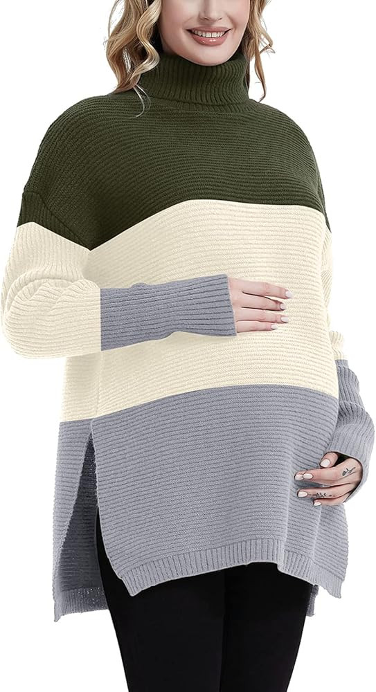GINKANA Maternity Sweater Turtleneck Side Split Long Sleeve Shirt Casual Tunic Pullover Sweater K... | Amazon (US)