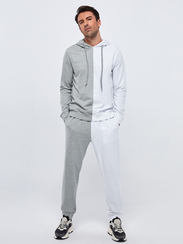 SHEIN Men Two Tone Hoodie & Pocket Front Sweatpants Set | SHEIN