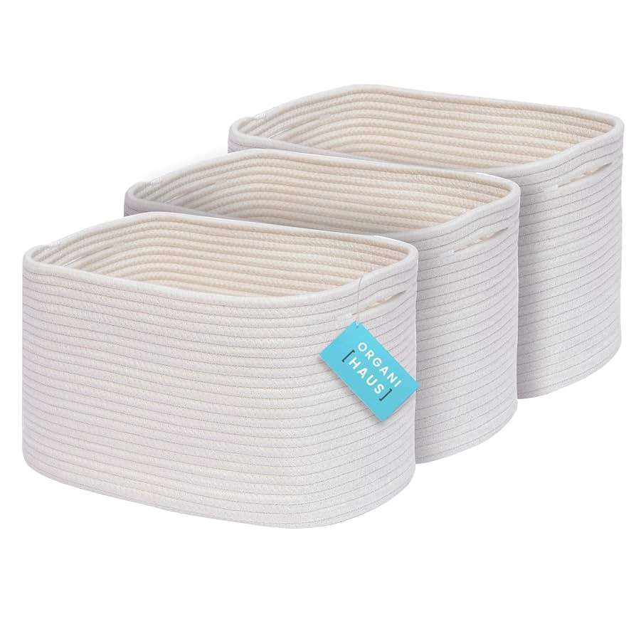OrganiHaus Off White Soft Woven Baskets for Storage Organization Set of 3, Cotton Rope Nursery St... | Amazon (CA)