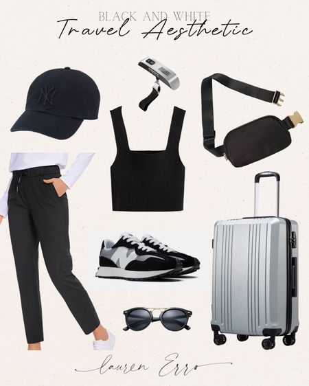 Black and white travel aesthetic, travel outfit
.
.
Travel outfit, airport outfit, sunglasses, luggage, belt bag, Fanny pack, hat, airport style, Amazon

#LTKunder100 #LTKSeasonal #LTKtravel