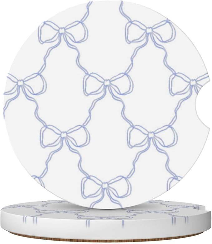 Blue Bow Car Cup Coaster 2 Pack Ceramic Absorbent Car Coasters 2.56 Inch Non-Slip Car Cup Holder ... | Amazon (US)