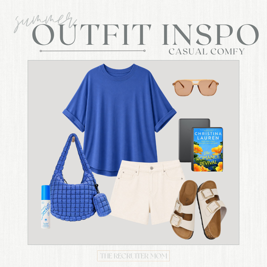 Easy casual summer outfit with an oversized blue tee, white shorts, comfy sandals, and the cutest pop of cobalt blue 💙 #LTKcasual #LTKsummer

#LTKSeasonal #LTKOver40 #LTKMidsize