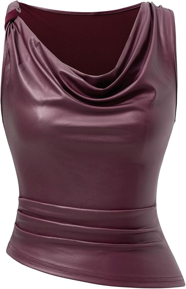 Women's Cowl Neck Ruched Tank Top Sleeveless Asymmetrical Hem Y2k Party Tops | Amazon (US)