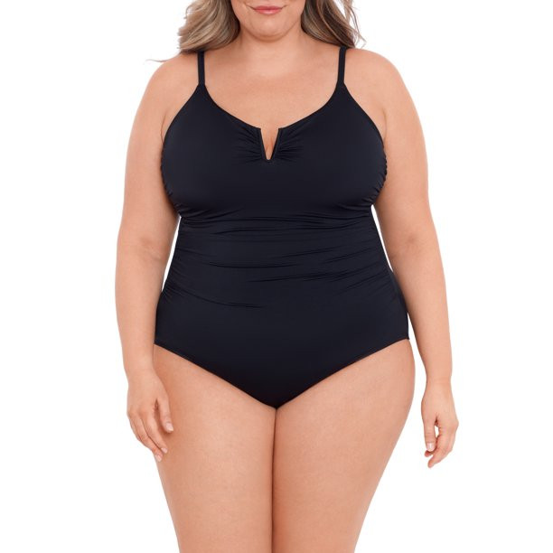Time and Tru Women's Plus V Wire Shirred One Piece Swimsuit | Walmart (US)