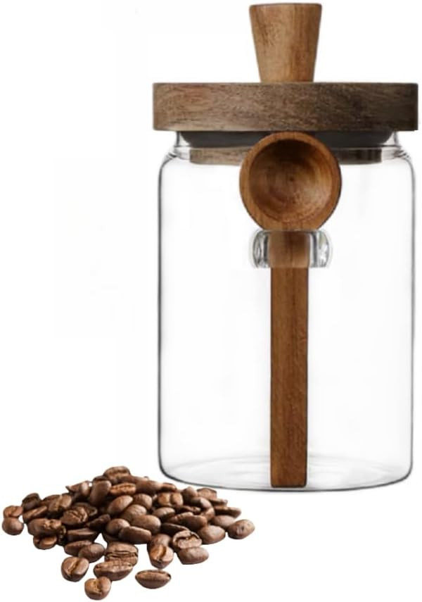 ANSQU Glass Jar with Wooden Lid & Spoon, 27oz Food Storage Containers Coffee Jar Coffee Grounds C... | Amazon (US)
