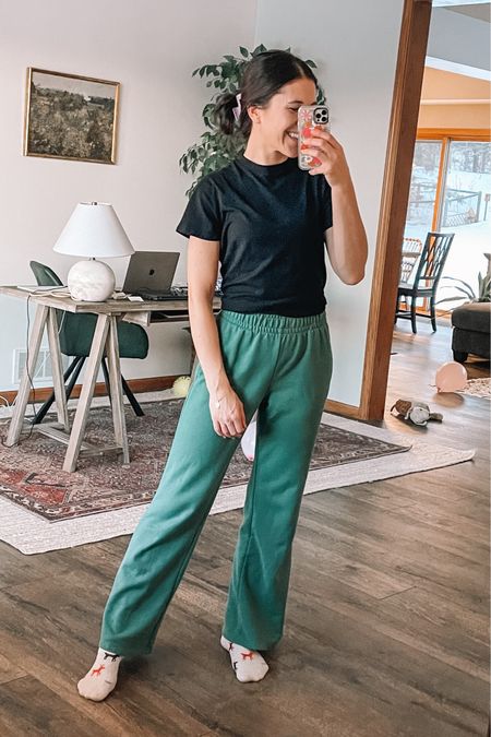 Target style flare sweatpants, small
Black tee, xs

Home office home decor 
Wall art
Wood desk

Loungewear 
Casual outfits 
Target finds 

#LTKunder50 #LTKstyletip #LTKFind