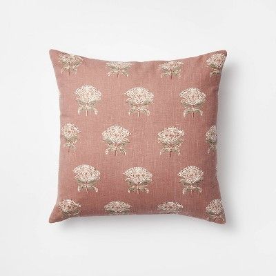 Floral Block Print Square Throw Pillow with Tassel Zipper Mauve - Threshold™ designed with Stud... | Target