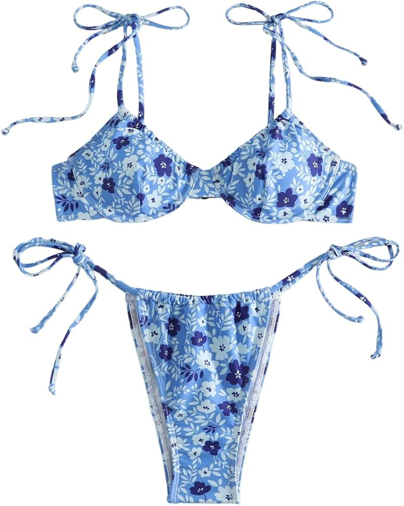 SHENHE Women's Floral Underwire Bikini Tie Side String Boho Swimsuits 2 Piece Swim Set | Amazon (US)