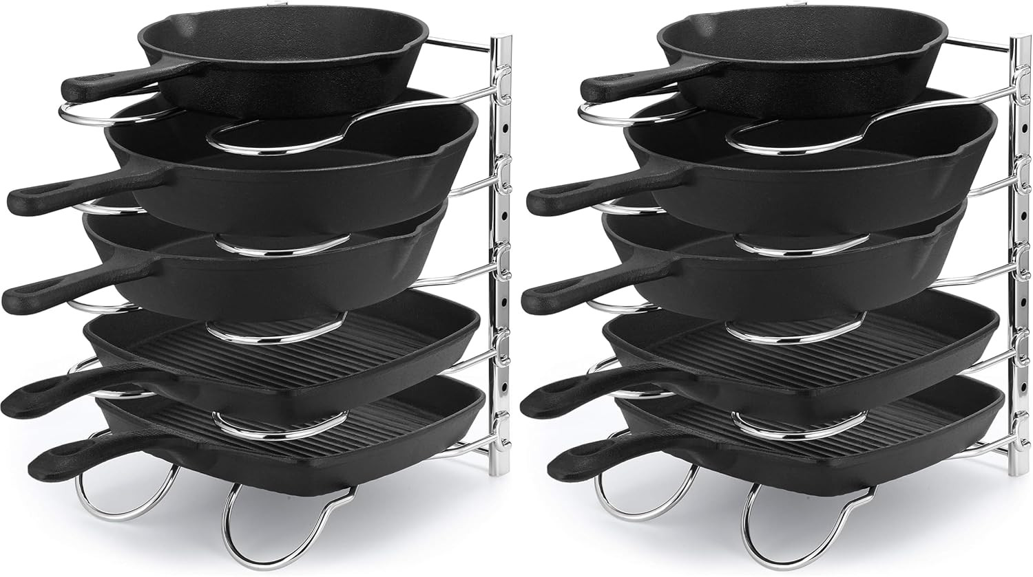 CAXXA Metal Heavy Duty Pan Rack, Pot Lid Rack, Kitchen Cabinet Pantry Cookware Organizer Rack Holder | 5 Adjustable Dividers, 12.8 x 10.4 x 8.9 INCH, Chrome | Amazon (US)