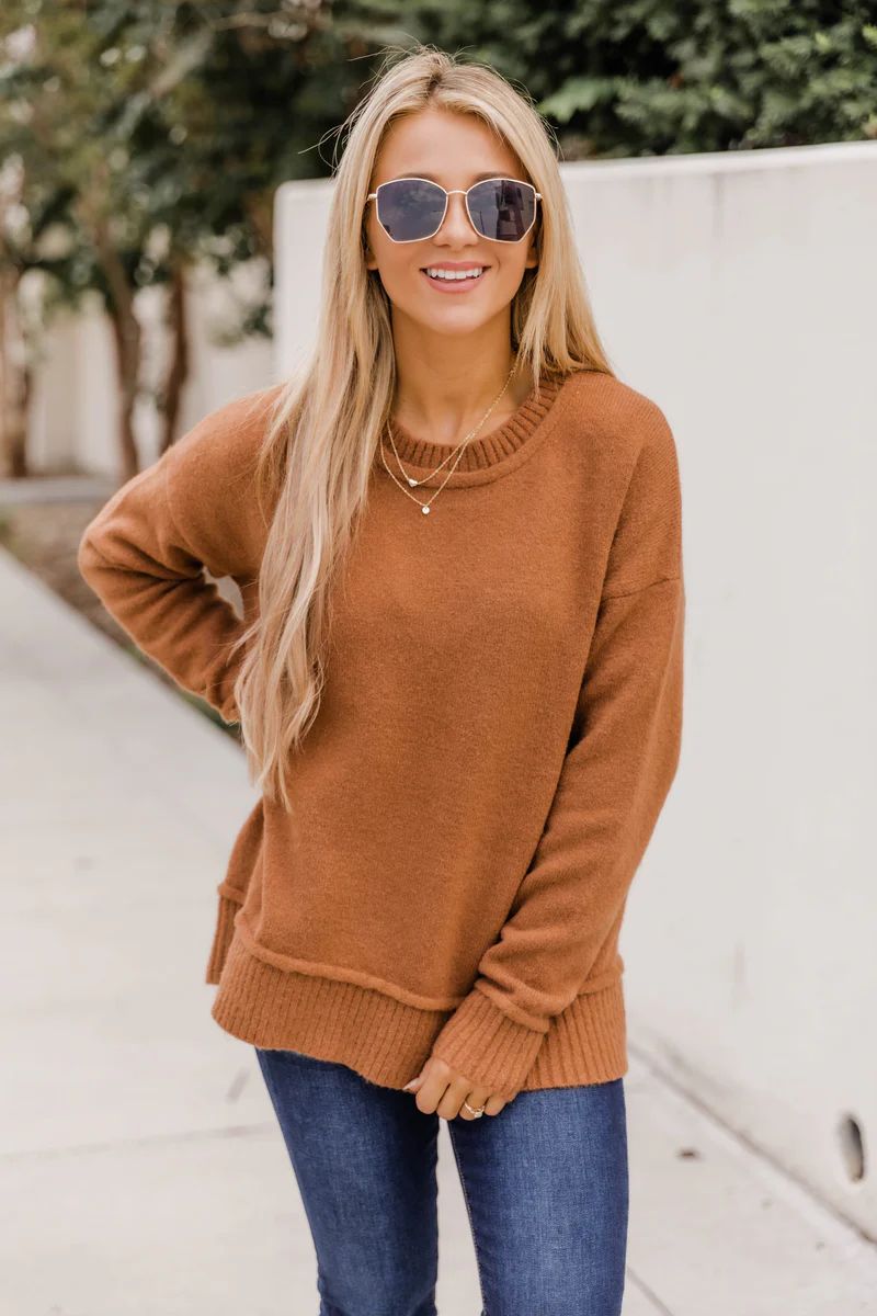 Take My Picture Sweater Brown SALE | The Pink Lily Boutique