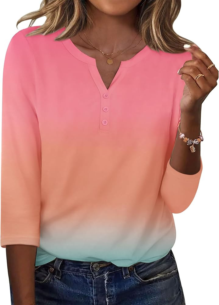 Zeagoo 3/4 Length Sleeve Womens Tops Casual Dressy Summer Blouses Buisness Work Spring Tee Shirts | Amazon (US)