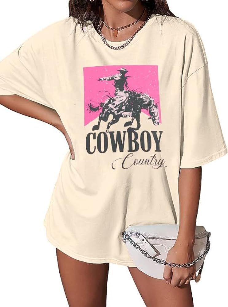 MYHALF Cowgirl Shirt Women Oversized Western Country Music Shirts Rodeo Graphic Tees Tops Casual ... | Amazon (US)