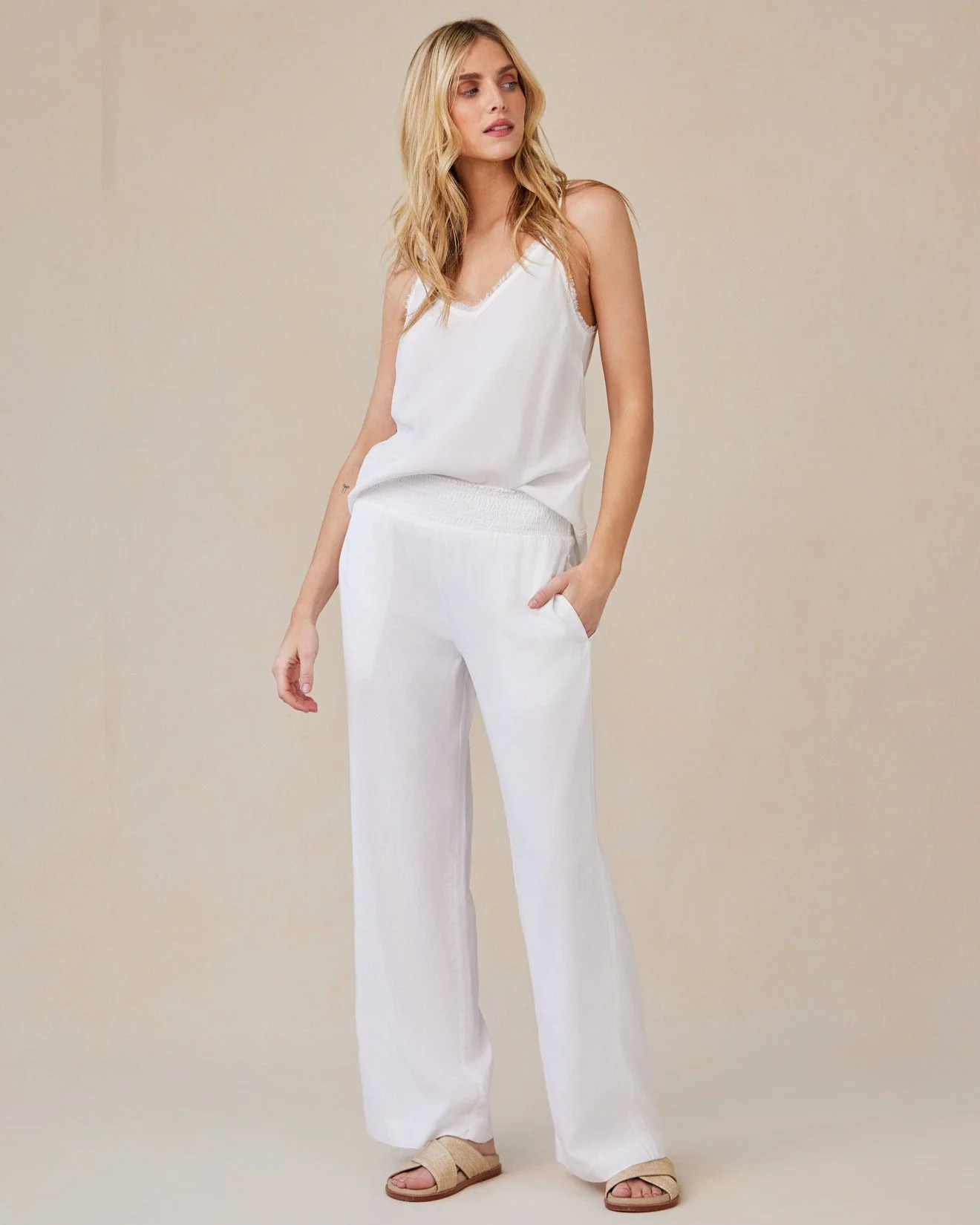 Smocked Waist Wide Leg Pants in White - Bella Dahl | Bella Dahl