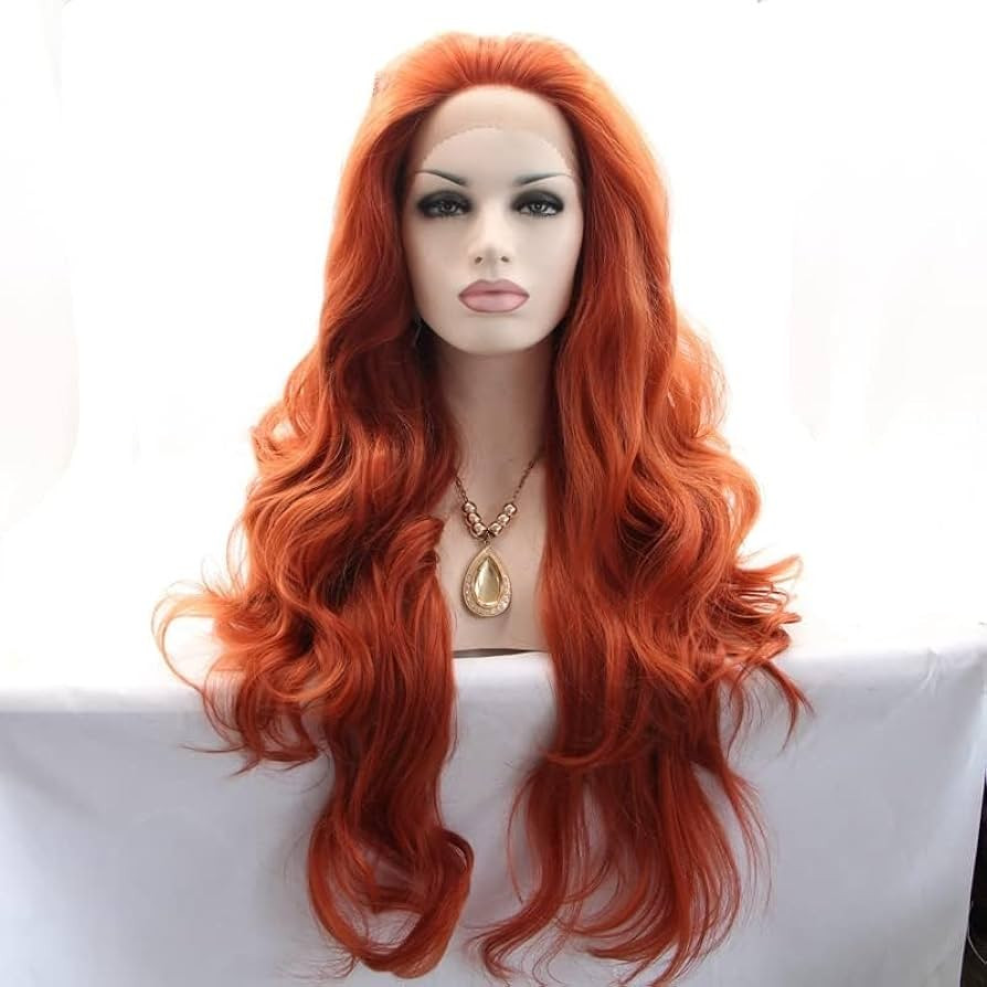 xiweiya Copper Red Lace Front Wig Long Natural Wavy Synthetic Auburn Lace Front Wig Pre Plucked F... | Amazon (US)