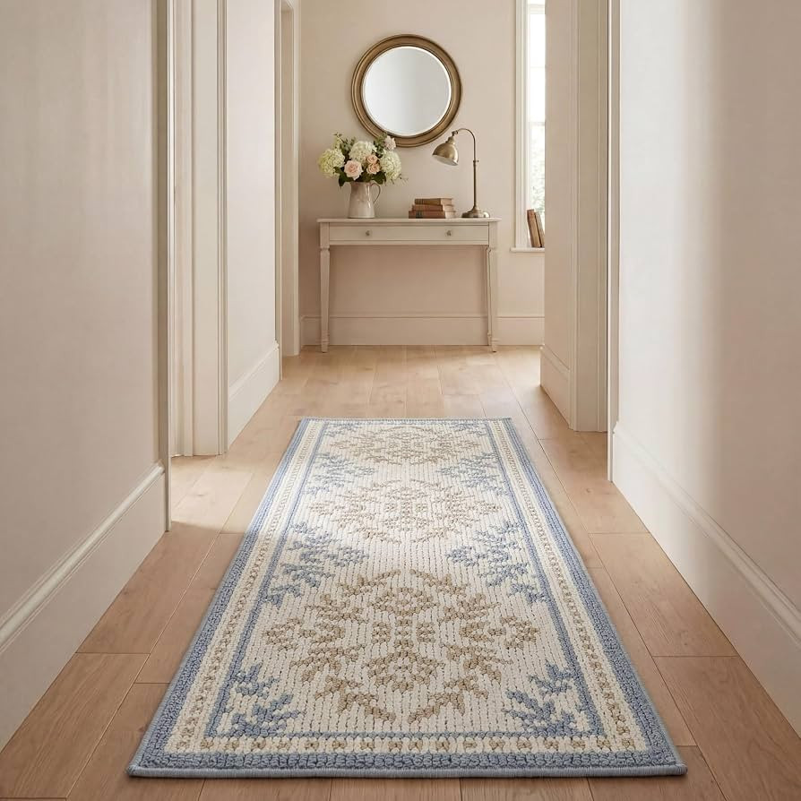 Laura Ashley All Loop Tufted 2'x 6' Washable Skid-Resistant Runner Rug - Blue Barnsley | Amazon (US)