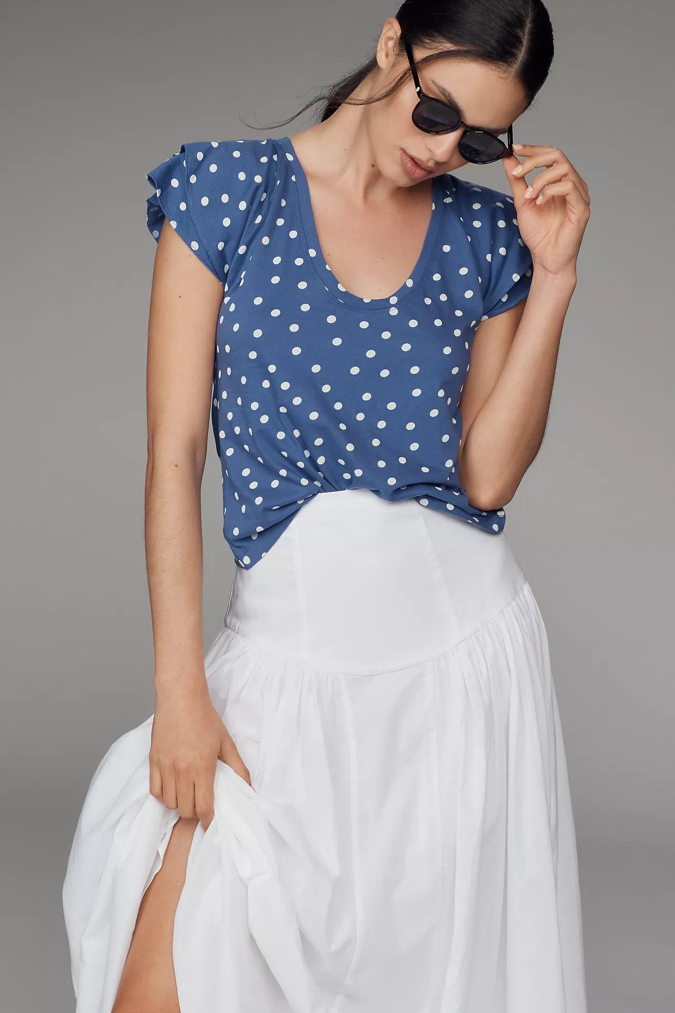 Maeve Scoop-Neck Flounce-Sleeve Tee | Anthropologie (US)