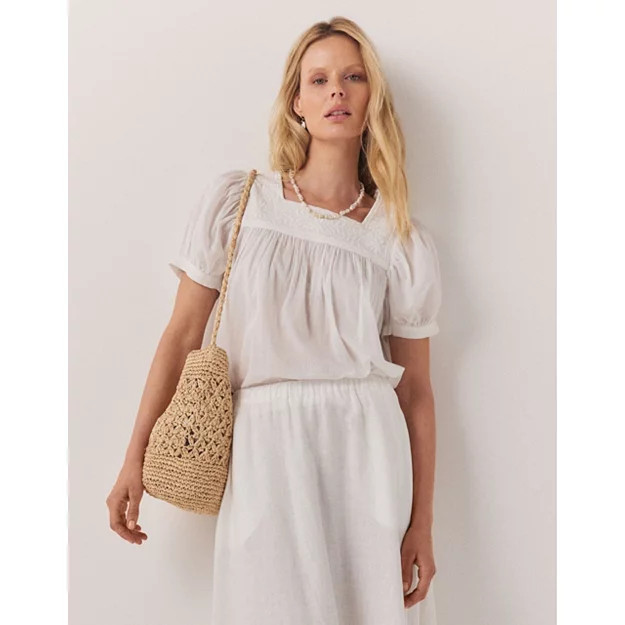 Organic Cotton Embroidered Square Neck Blouse | The White Company (US & CA)