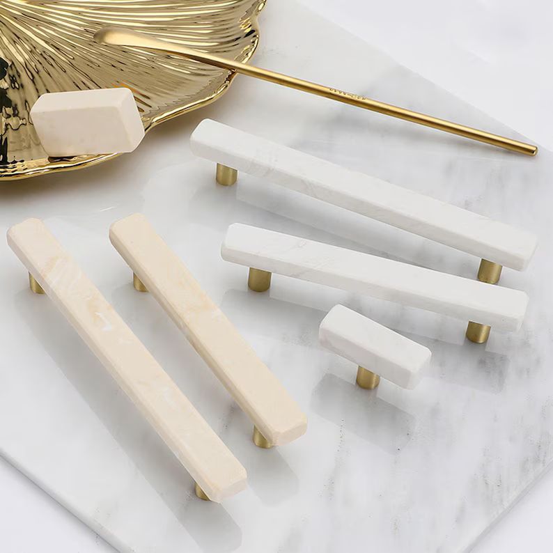White Marble minimalist cabinets pulls, bar pulls Knobs Modern Drawer Knob modern furniture hardw... | Etsy (US)