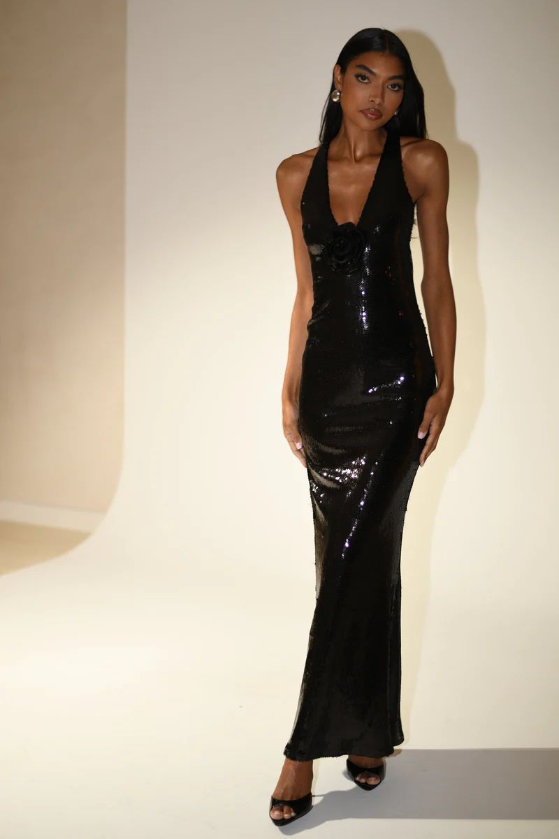 Eliza Rose Sequin Maxi Dress - Black | MESHKI US