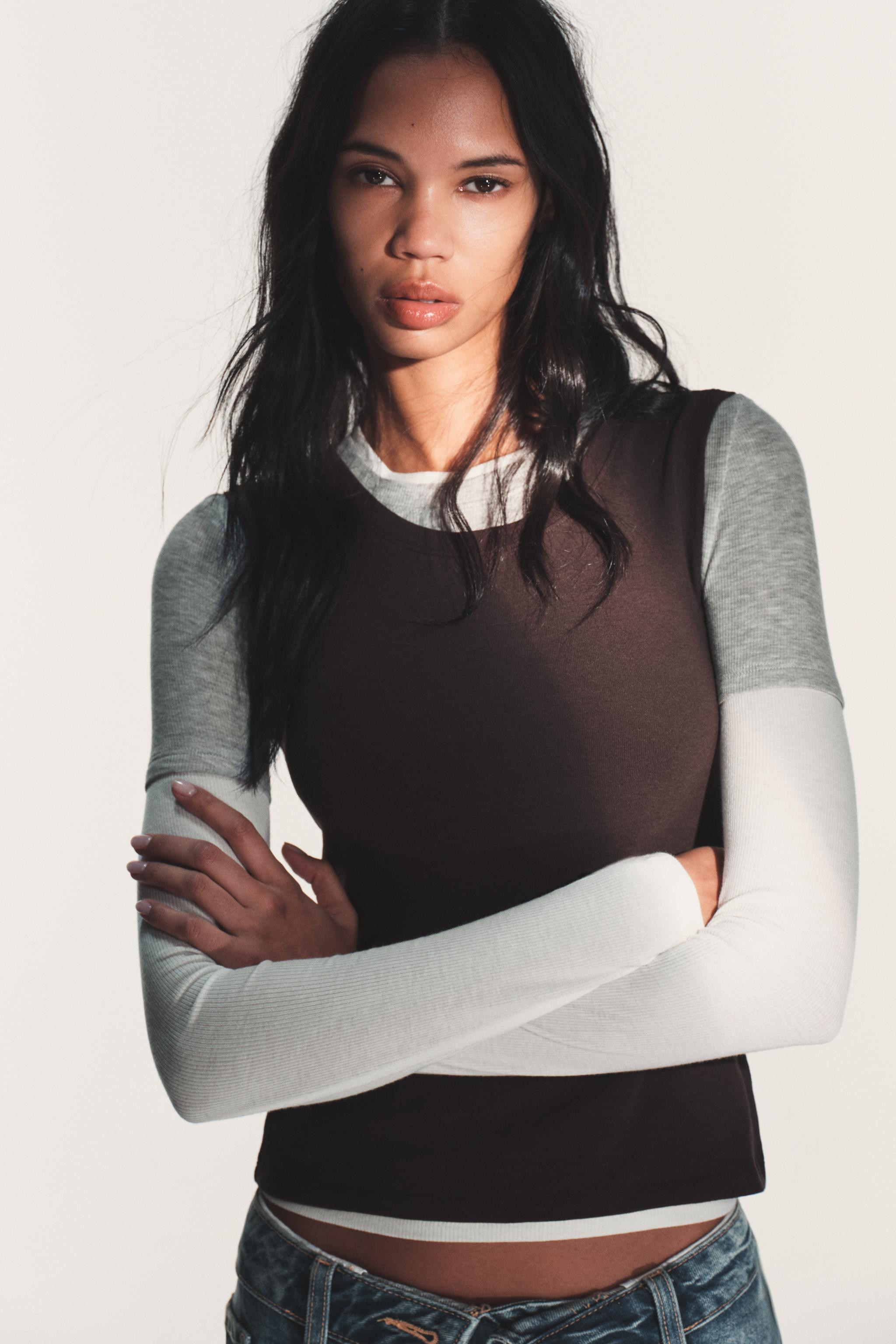 TRIPLE EFFECT LONG SLEEVE T-SHIRT | Zara UK