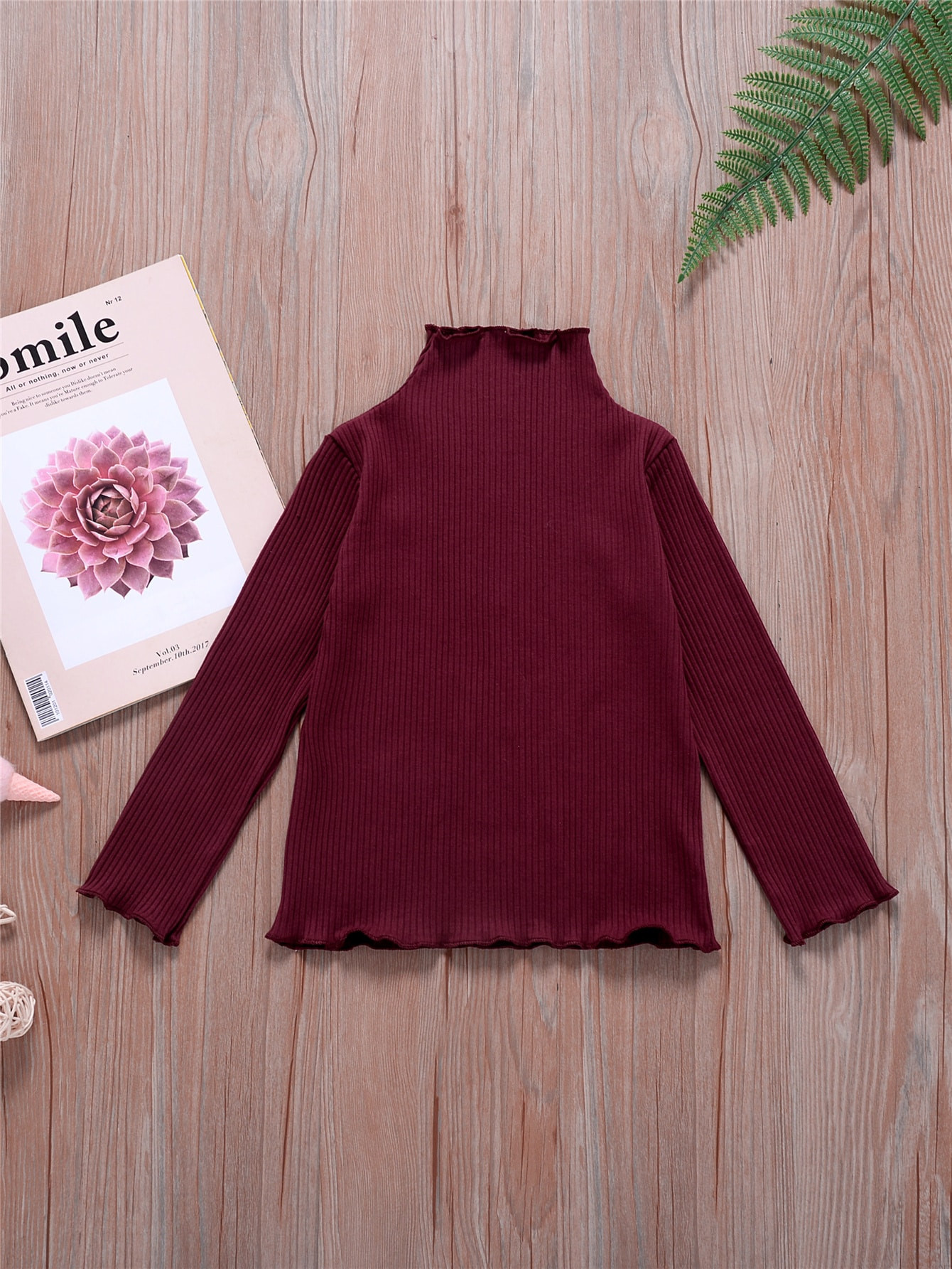 Toddler Girls Stand Collar Lettuce Trim Tee | SHEIN