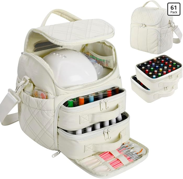 FCQQYWZ Nail Polish Organizer with 2 Detachable Cases Hold 60 Bottles & Nail Lamp, Portable Nail ... | Amazon (US)