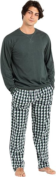 TRAMAS+ Pijama Franela de Hombre con Camiseta Manga Larga y Pantalón, Conjunto de Pijama de Invi... | Amazon (ES)