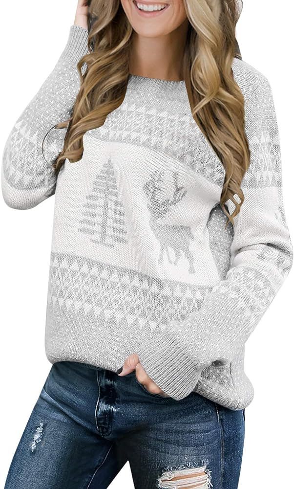 LookbookStore Women Ugly Christmas Tree Reindeer Holiday Knit Sweater Pullover | Amazon (US)