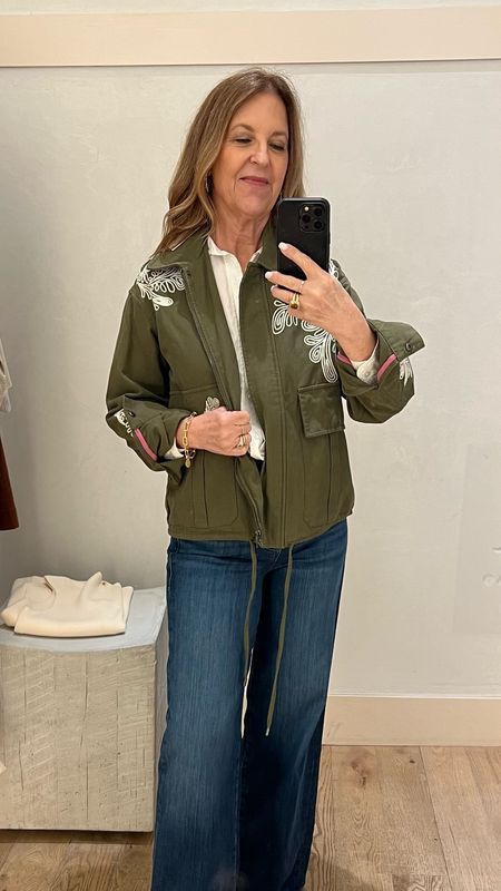 This is a fun take on the utility jacket. It has embroidered details on the lapel and sleeves.  This was a try-on session at Anthropologie,  and I can't wait to wear it with Ecru denim! 

I linked a cute bomber too! 
