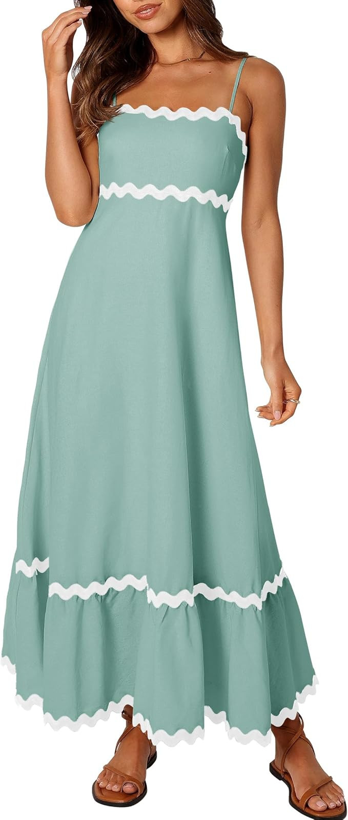 ZESICA Women's 2024 Summer Spaghetti Straps Sleeveless Backless Sundress Flowy Smocked Lace Swing... | Amazon (US)