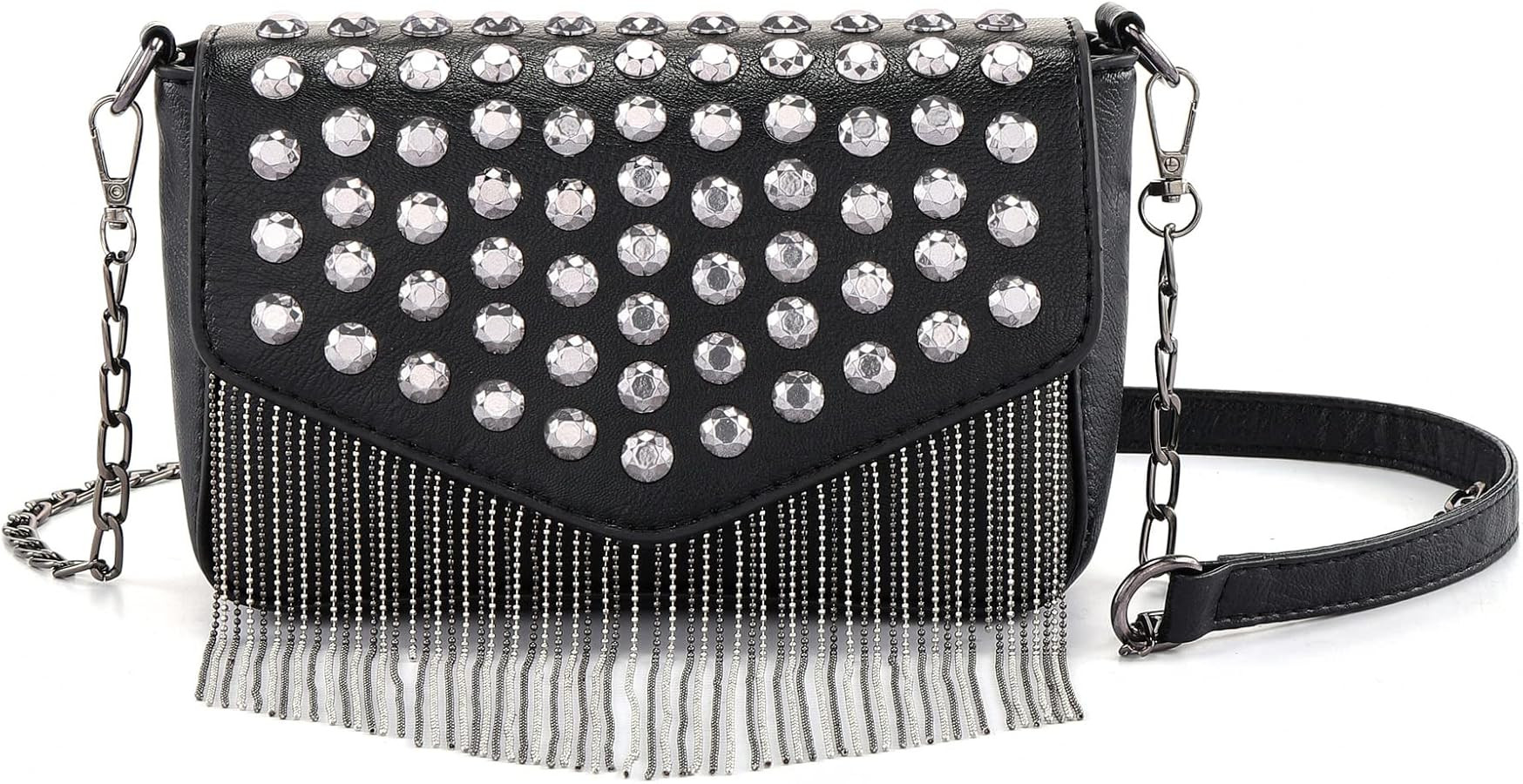 Women Small Crossbody Handbag Purse Rivet Tassel Clutch Evening Cellphone Wallet PU Leather Punk ... | Amazon (US)