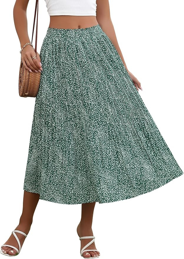 Zeagoo Women's Midi Skirts High Waisted Pleated A-Line Swing Skirts Summer Long Skirts with Pocke... | Amazon (US)