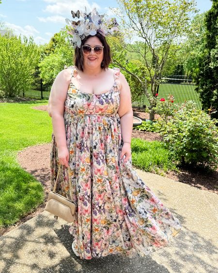 Plus size Kentucky derby outfit with maxi dress and butterfly fascinator 

#LTKover40 #LTKplussize