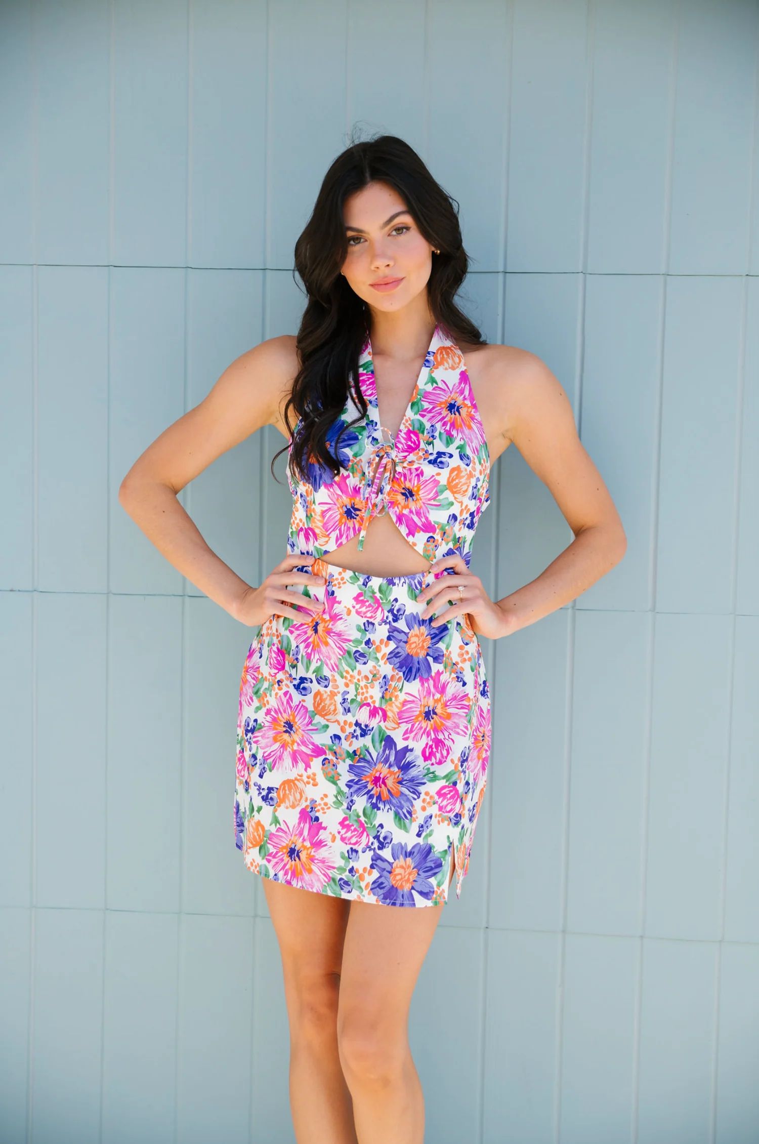 'Edna' Floral Backless Halter Neck Dress #122032 | Goodnight Macaroon