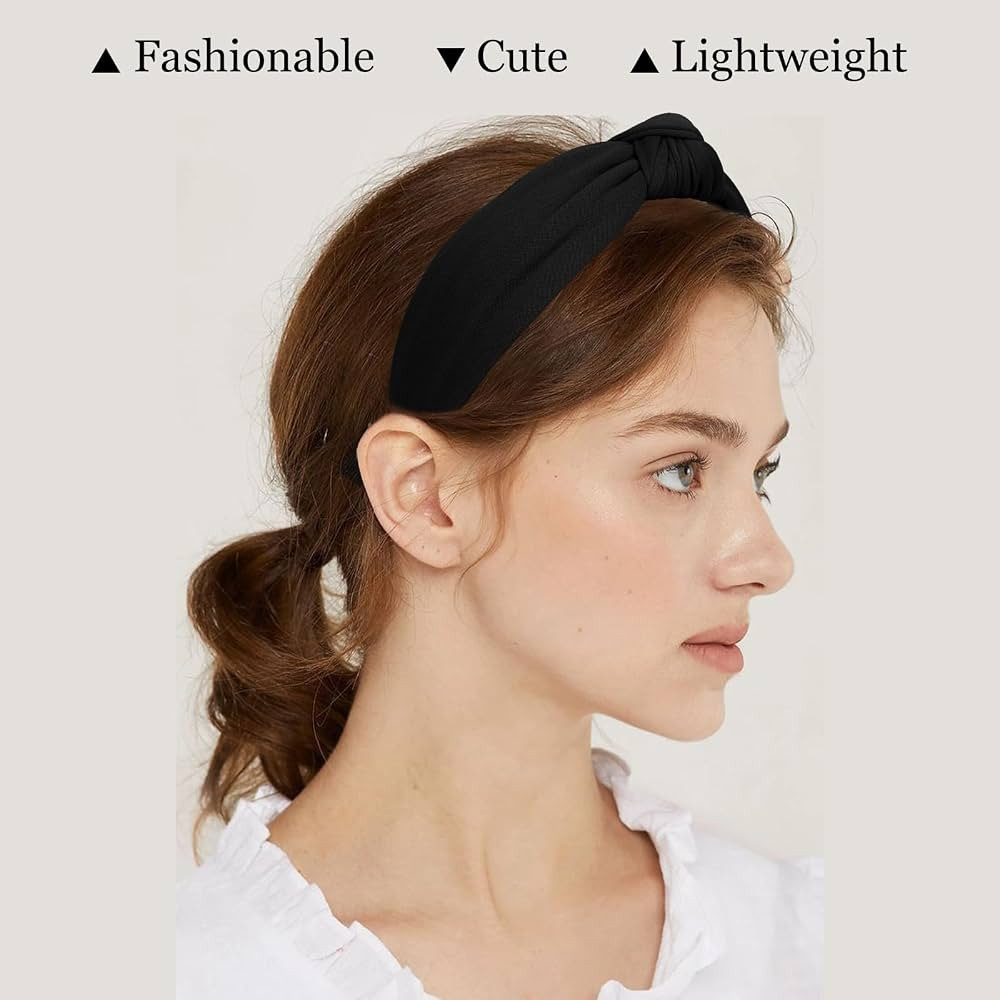 CURASA Headbands for Women Girls Non Slip Knotted Headband Wide Preppy Fashion Hairband Black Top Knot Decorative Hair Accessories Fabric Comfortable Hair Bands Yoga Elastic Head Bands For Thick Thin | Amazon (US)