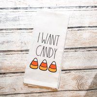 Rae Dunn Inspired Halloween Kitchen Towel, I Want Candy Towel, Rae Dunn Halloween Towel, Candy Corn decor, Halloween Decor | Etsy (US)